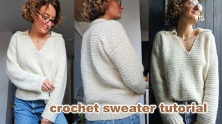 CROCHET SWEATER TUTORIAL | Collared V neck sweater pattern | how to crochet a sweater