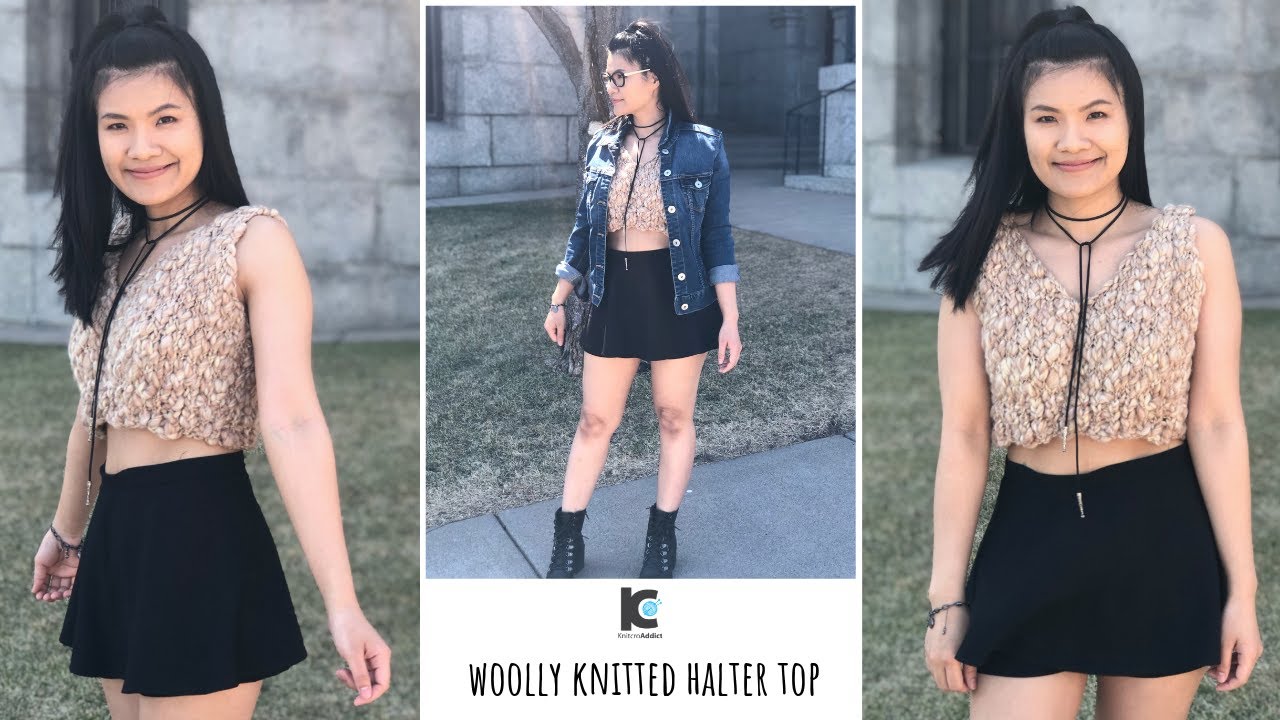 Woolly knitted halter top