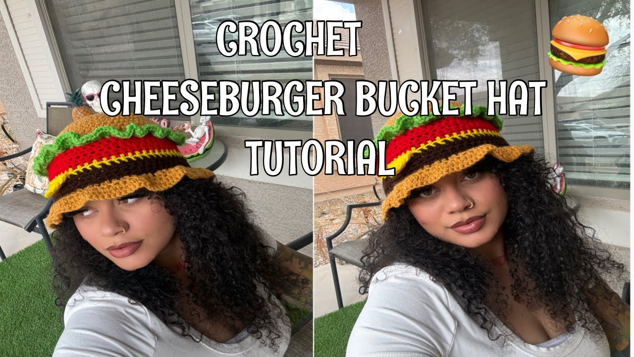 Crochet Cheeseburger Bucket hat tutorial