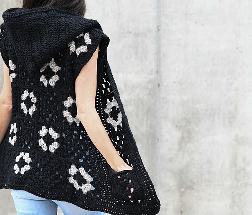 Hooded Granny Square Vest