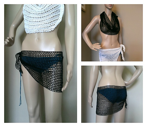 Black Mini Crochet Sarong Swimsuit Cover Up
