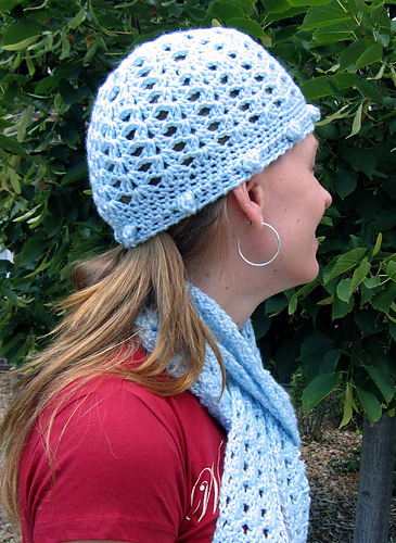 Lacy Shells and Bobbles Hat and Scarf Set