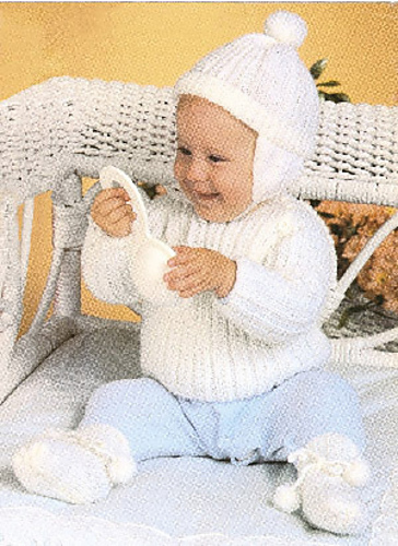 Sweater, Earflap Hat & Booties Set