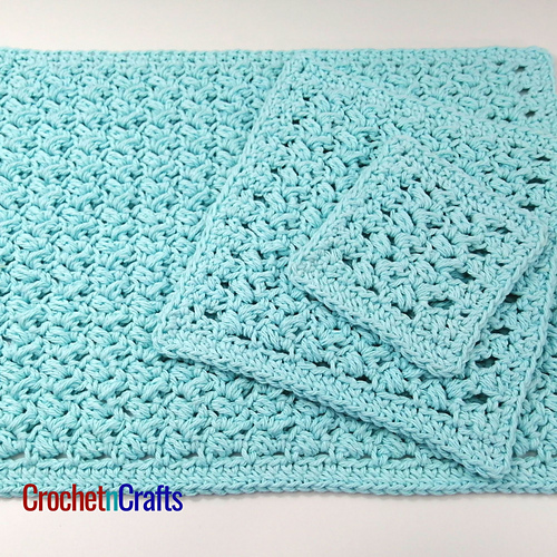 Puff Stitch Placemat, Dishcloth and Coaster Set