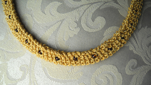 Golden Metallic Seeded Necklace, Bracelet