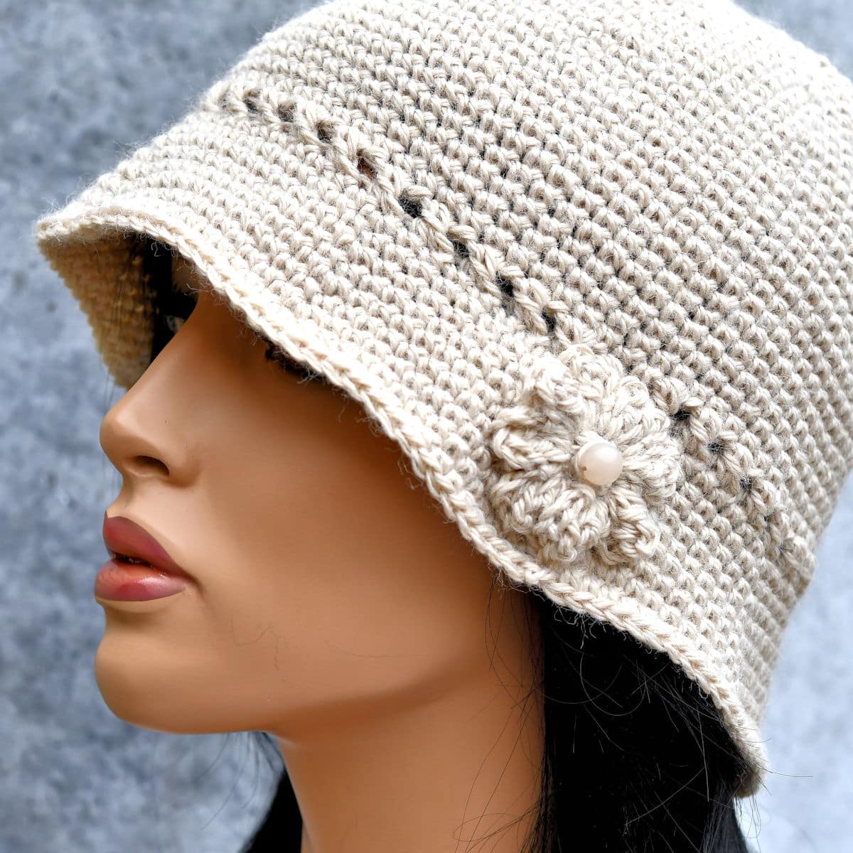 Womens Crochet Hat Flower Cloche Bucket